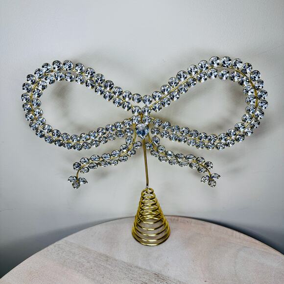 NEW Cupcakes and Cashmere Crystal Bow Tree Topper Gold Glam Holiday Decor NWT - Picture 2 of 11